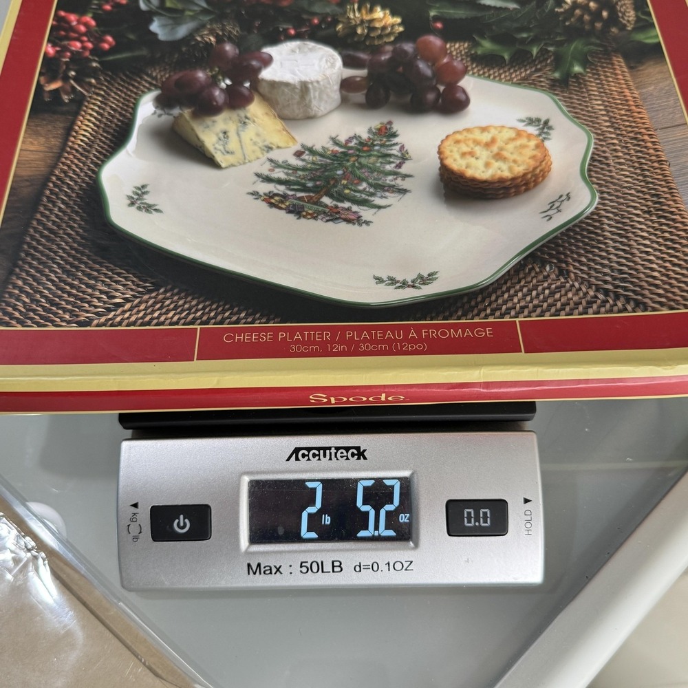 Spode Christmas Tree Cheese Board Platter 12in White Green Trim Earthenware New - Picture 9 of 9